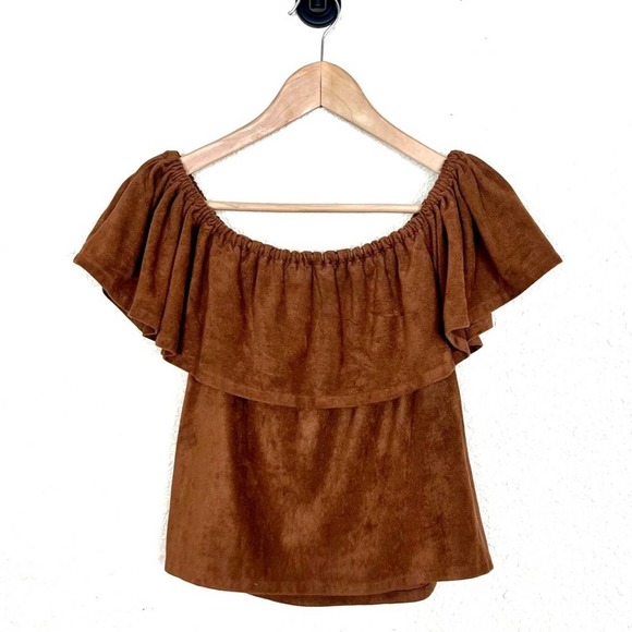 Cupcakes & Cashmere Womens Jennings Top in Butterscotch XSmall Brown Suede-Like - Picture 6 of 10